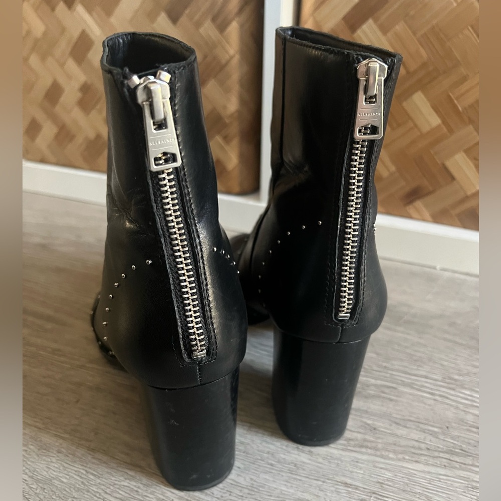All Saints Black Leather Studded Block Heel Ankle Boots - Picture 5 of 13